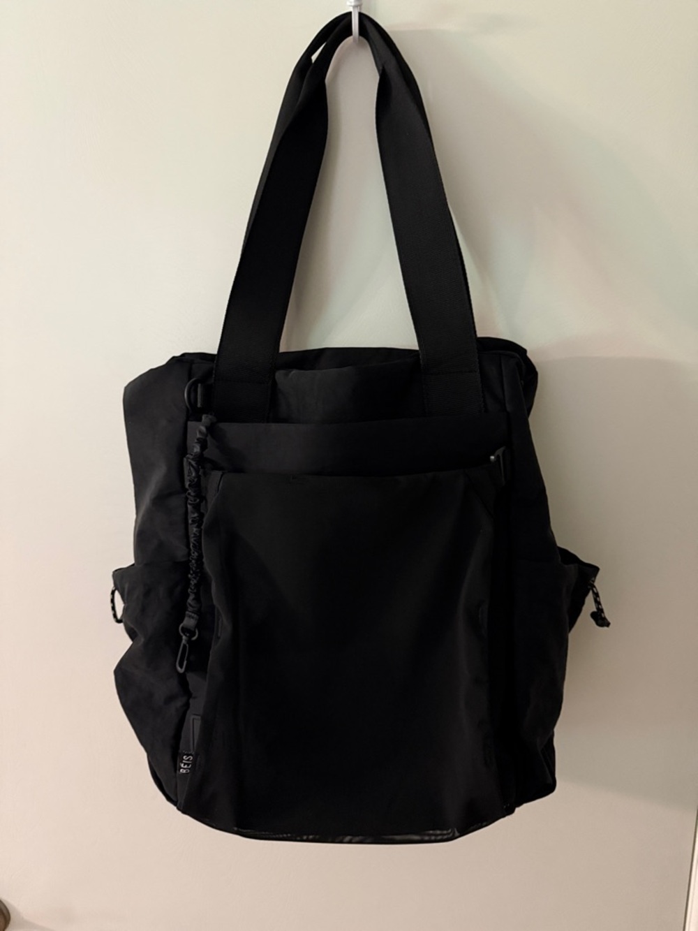 BEIS Black Sport Nylon Tote with Front Pocket